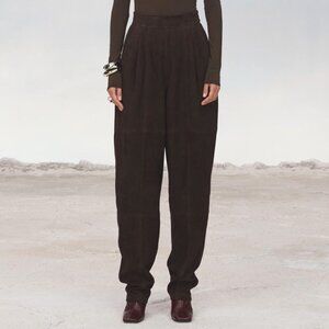 NWT LIMITED EDITION Dark Brown Suede Leather High Waist Pants, L
